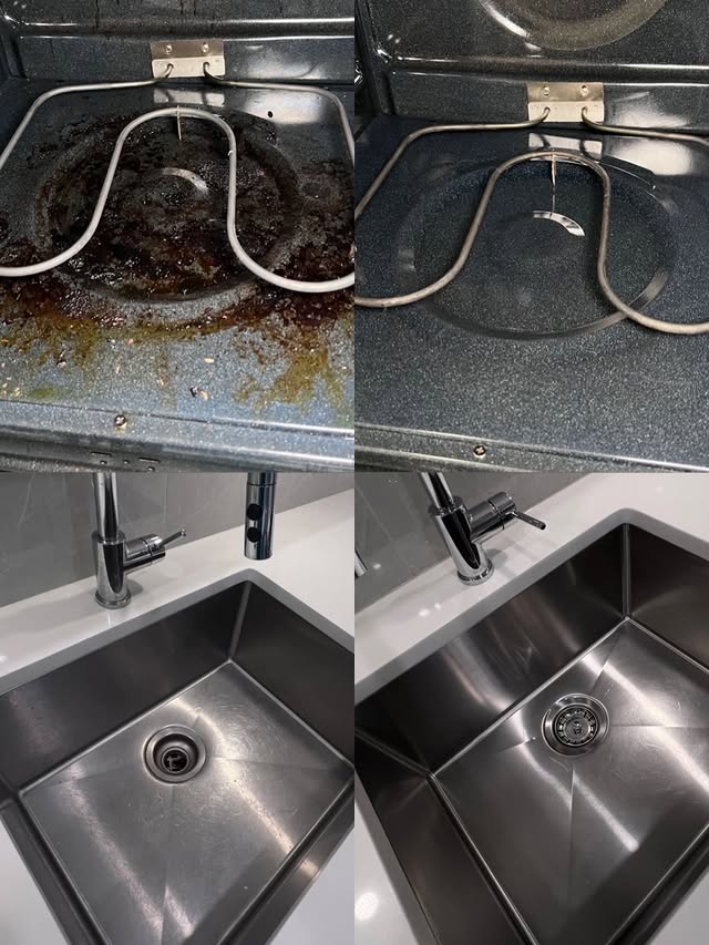 Oven and kitchen sink before and after Maidless deep clean