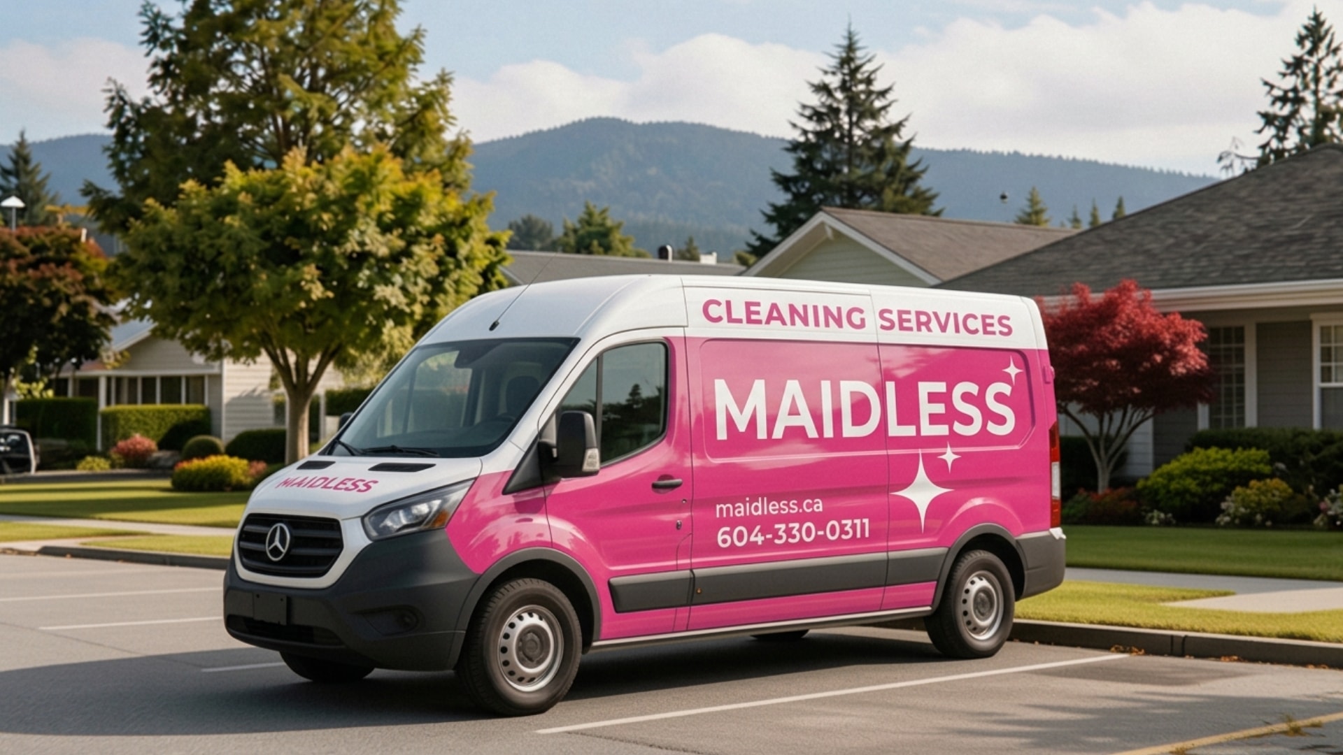 Maidless cleaning van arriving at a BC home