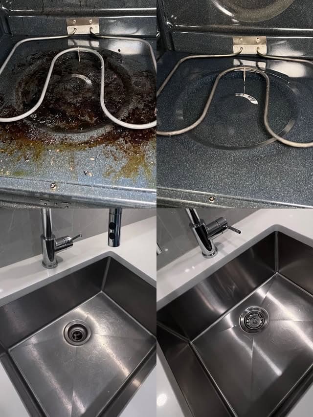 Oven interior and kitchen sink — before and after deep clean