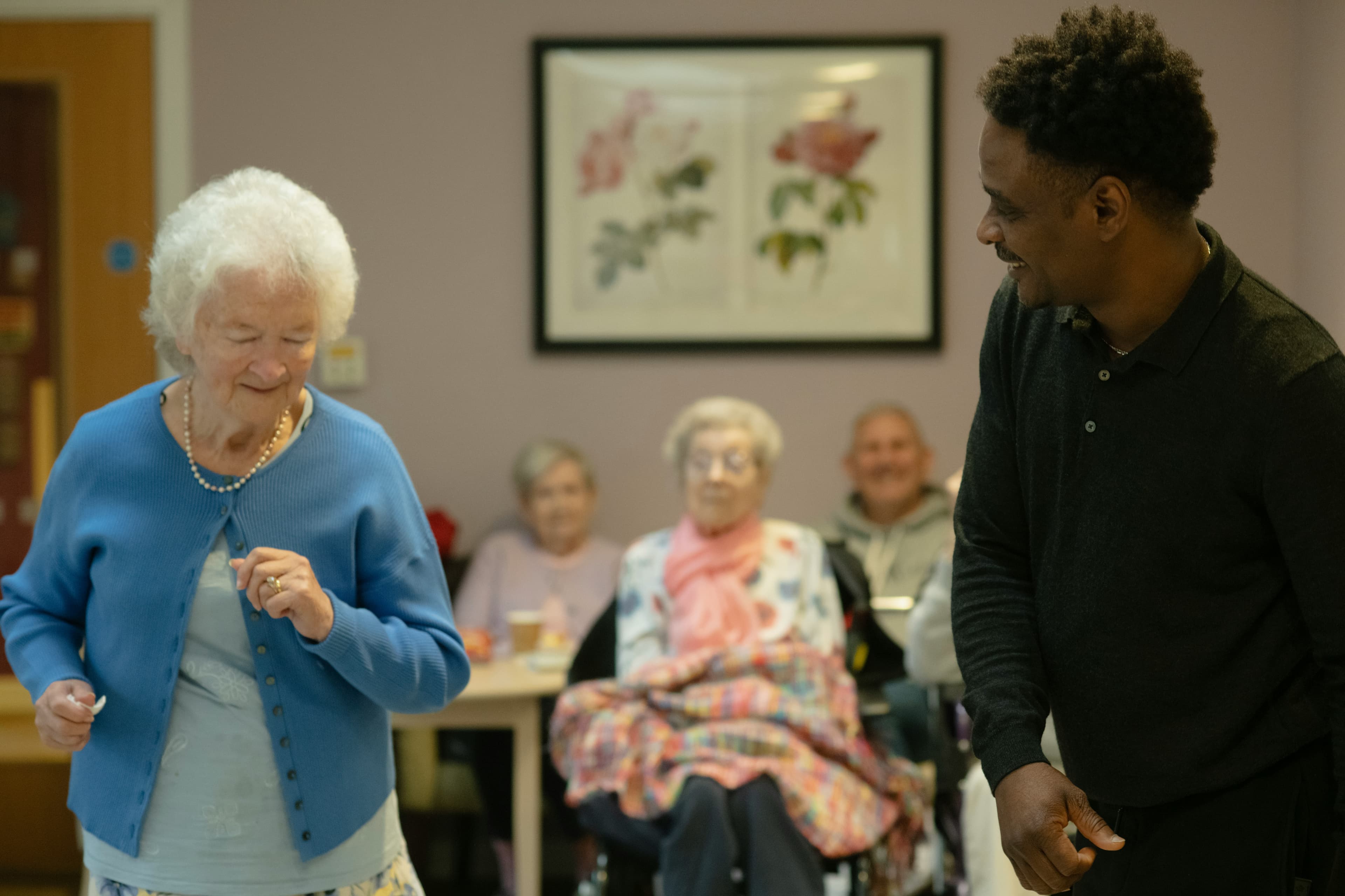 Seniors enjoying time in a clean, comfortable space